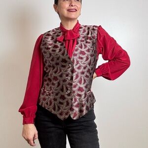 Vintage HOLT RENFREW Red Patterned Silk Waistcoat - Men's Size 5/6